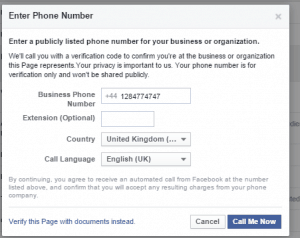 Facebook Page Verification with Phone Number
