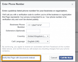 Facebook Page Verification with documents